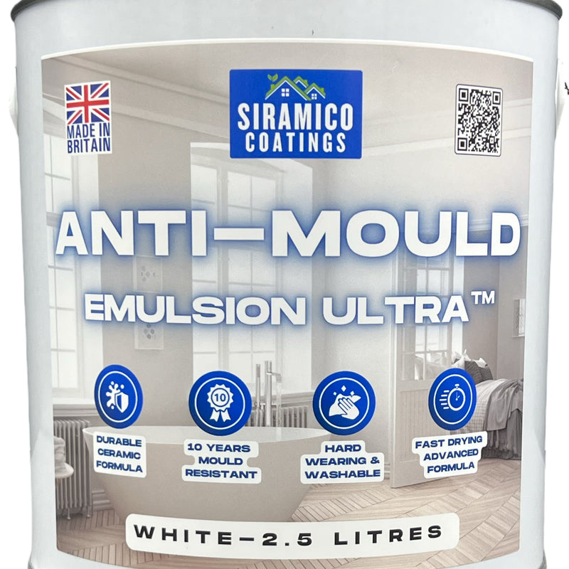 Anti-Mould Emulsion Ultra™ White Paint | 500ml 1 Litre 2.5 Litre or 5 Litre | Siramico Coatings