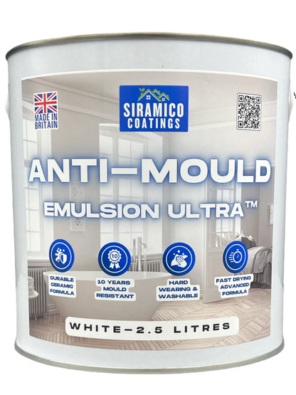 Anti-Mould Emulsion Ultra™ White Paint | 500ml 1 Litre 2.5 Litre or 5 Litre | Siramico Coatings