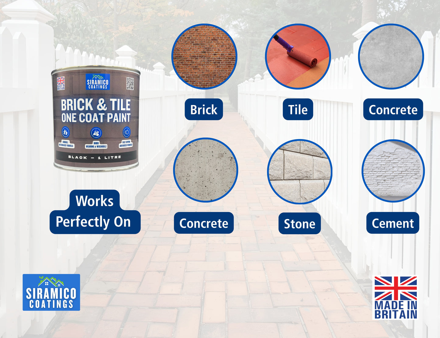 Brick & Tile Paint | Black | 1 Litre, 2.5 Litres or 5 Litres | Siramico Coatings