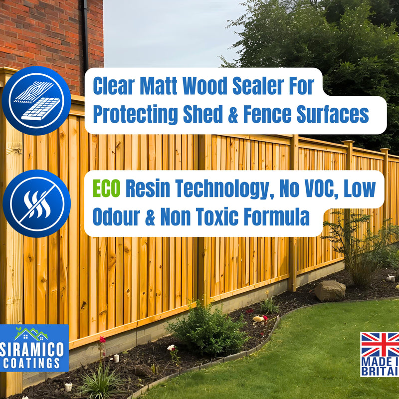 Siramico Coatings Shed & Fence Clear – ECO Resin Technology | Wood Sealer & Protector for Outdoor Wood, Fences, Decking & Garden Structures