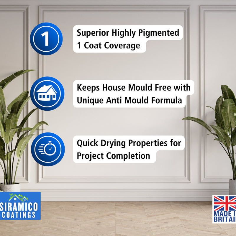 Anti-Mould Emulsion Ultra™ White Paint | 500ml 1 Litre 2.5 Litre or 5 Litre | Siramico Coatings