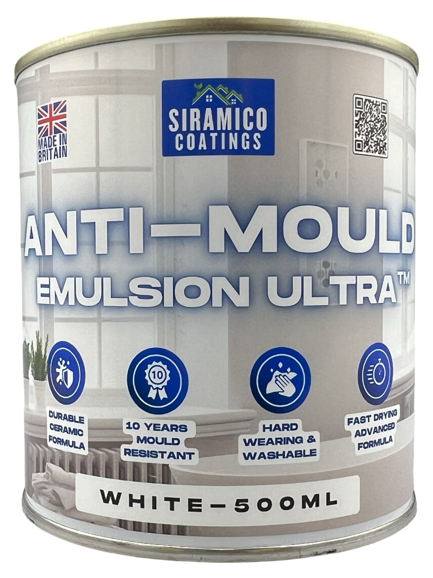 Anti-Mould Emulsion Ultra™ White Paint | 500ml 1 Litre 2.5 Litre or 5 Litre | Siramico Coatings