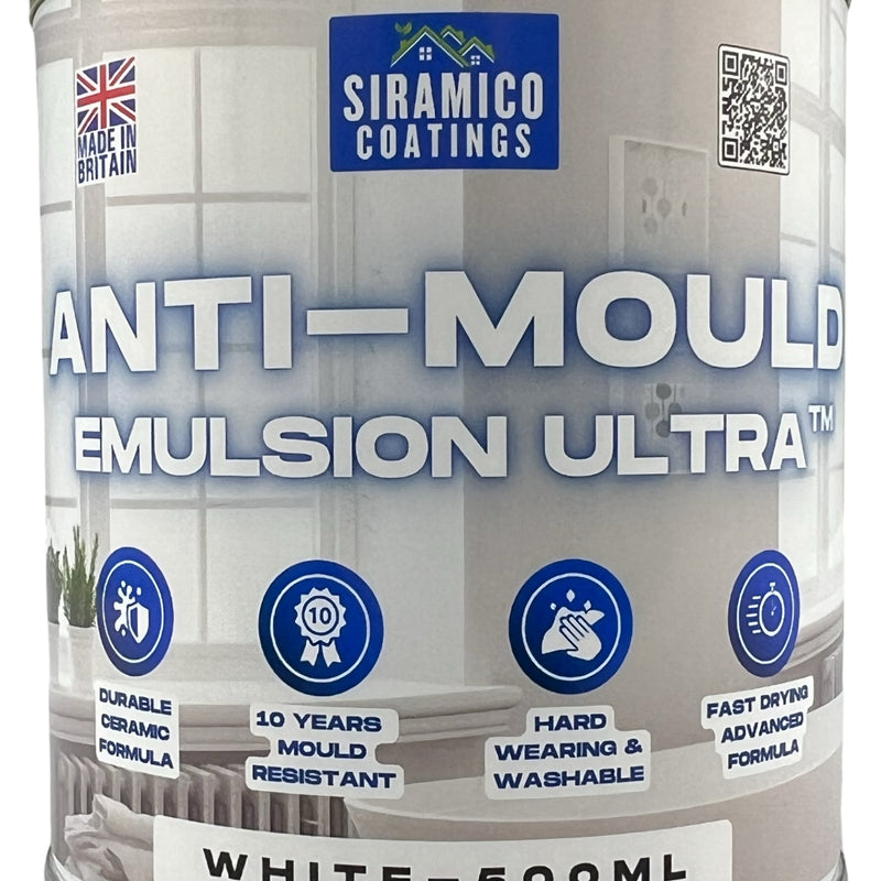 Anti-Mould Emulsion Ultra™ White Paint | 500ml 1 Litre 2.5 Litre or 5 Litre | Siramico Coatings