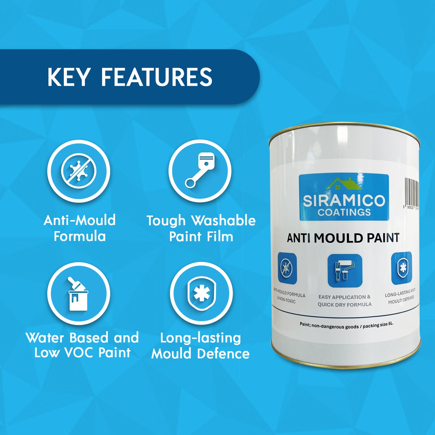 Anti Mould Paint | 5 Litre - Matt White | Siramico Coatings