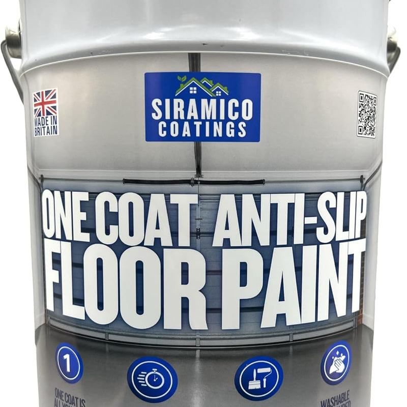 One Coat Anti-Slip Floor Paint | 1 - 5 Litres I Waterbased, Quick Drying Formula | Black - Dark Grey - Mid Grey - Light Grey - White