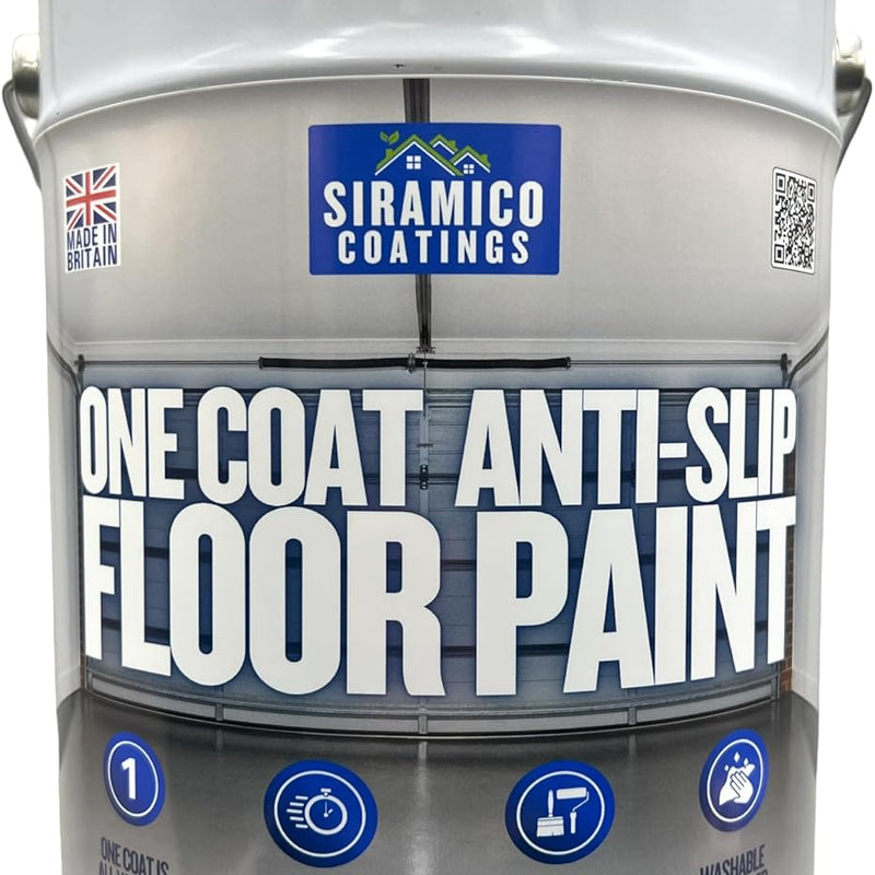 One Coat Anti-Slip Floor Paint | 1 - 5 Litres I Waterbased, Quick Drying Formula | Black - Dark Grey - Mid Grey - Light Grey - White