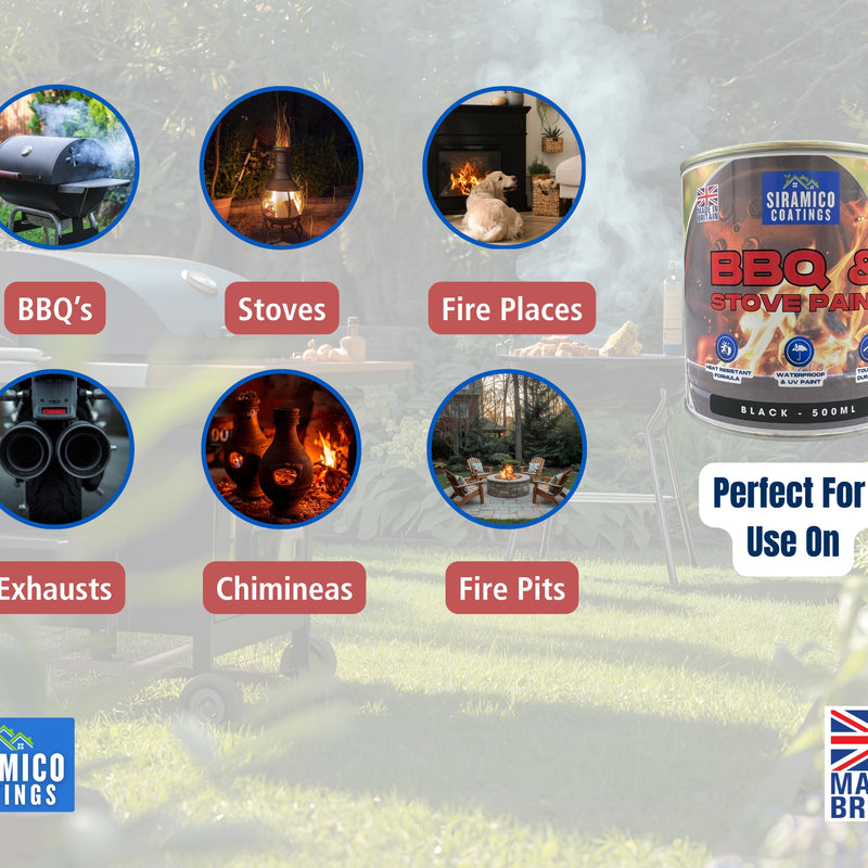 BBQ & Stove High Temperature up to 1000°C Paint | 500ml or 1 Litre  Black, White or Red - Matt | Siramico Coatings