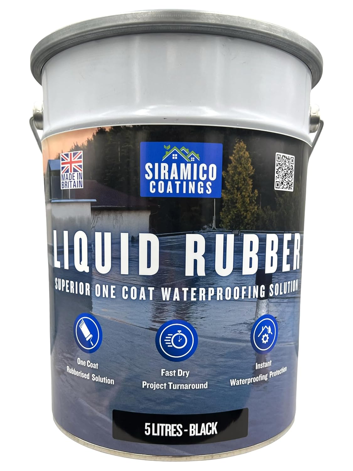 Siramico Liquid Rubber Roof Coating | 5 Litres | Instant Leak Seal Technology I Quick Drying, One Coat Waterproofing Sealant | Black, Grey & Clear