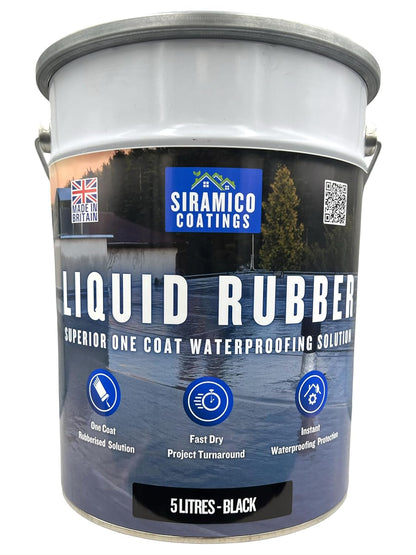 Siramico Liquid Rubber Roof Coating | 5 Litres | Instant Leak Seal Technology I Quick Drying, One Coat Waterproofing Sealant | Black, Grey & Clear