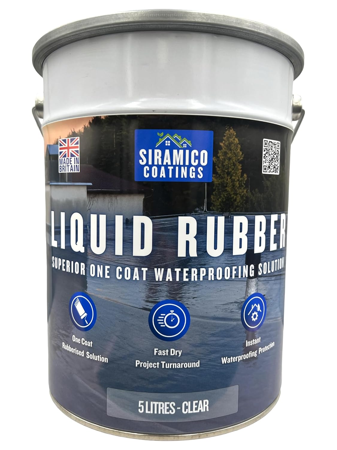 Siramico Liquid Rubber Roof Coating | 5 Litres | Instant Leak Seal Technology I Quick Drying, One Coat Waterproofing Sealant | Black, Grey & Clear