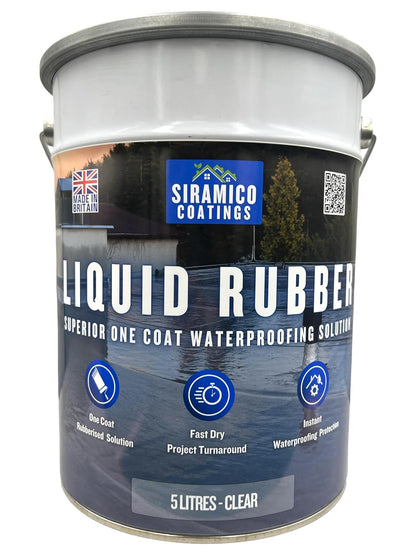 Siramico Liquid Rubber Roof Coating | 5 Litres | Instant Leak Seal Technology I Quick Drying, One Coat Waterproofing Sealant | Black, Grey & Clear