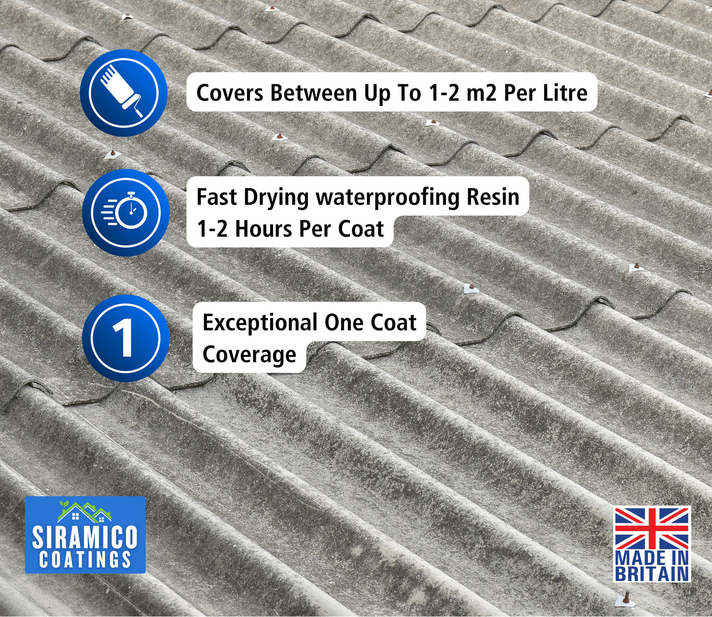 Siramico - Asbestos Guard™ | Sealant Paint & Coating - Full Protection for Cladding, Gutters and Roofs | 1 Litre or 5 Litres - Clear, Grey or Black