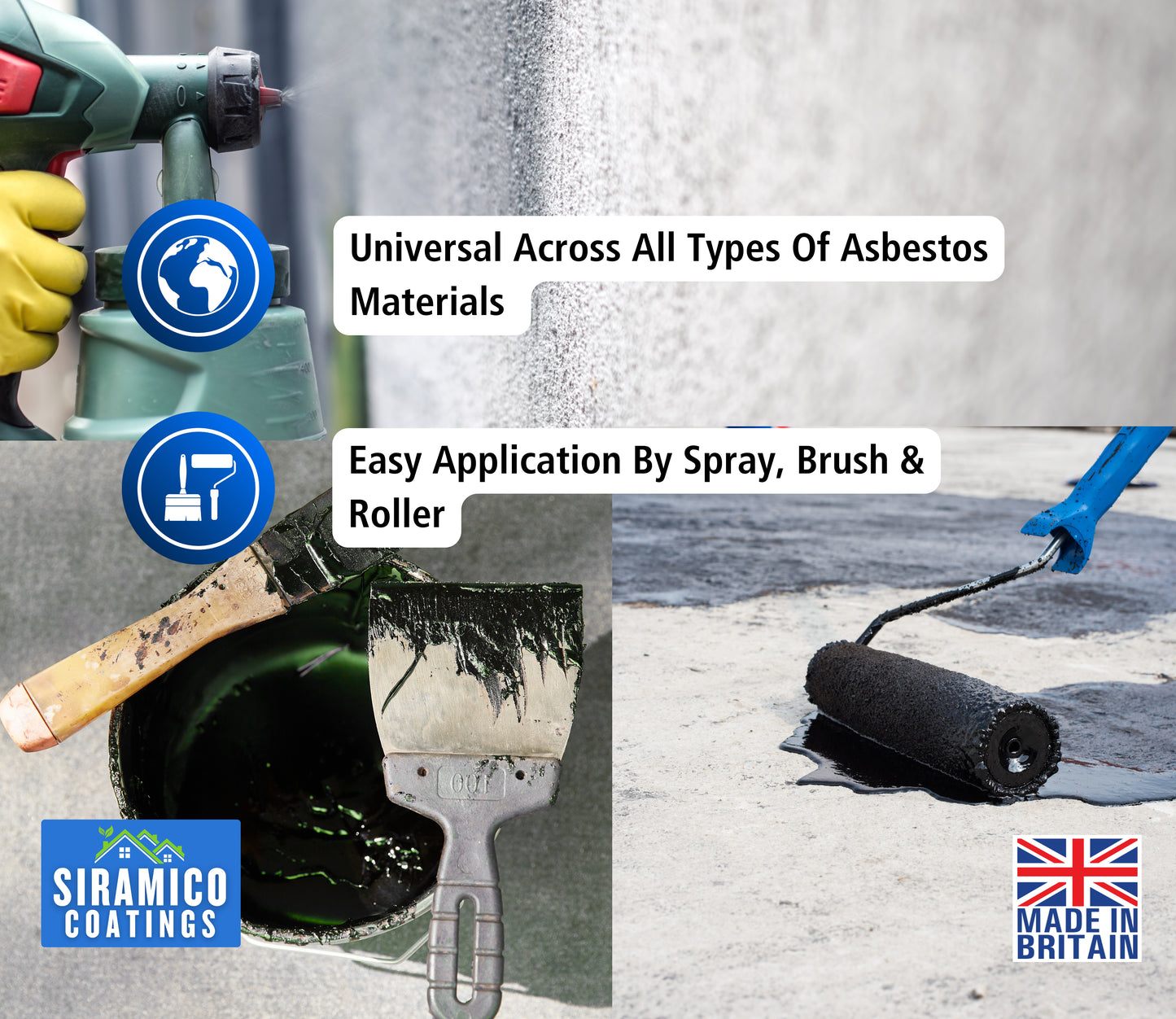 Siramico - Asbestos Guard™ | Sealant Paint & Coating - Full Protection for Cladding, Gutters and Roofs | 1 Litre or 5 Litres - Clear, Grey or Black