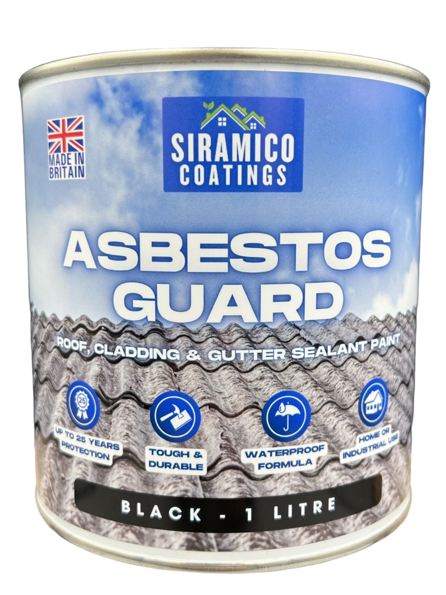 Siramico - Asbestos Guard™ | Sealant Paint & Coating - Full Protection for Cladding, Gutters and Roofs | 1 Litre or 5 Litres - Clear, Grey or Black