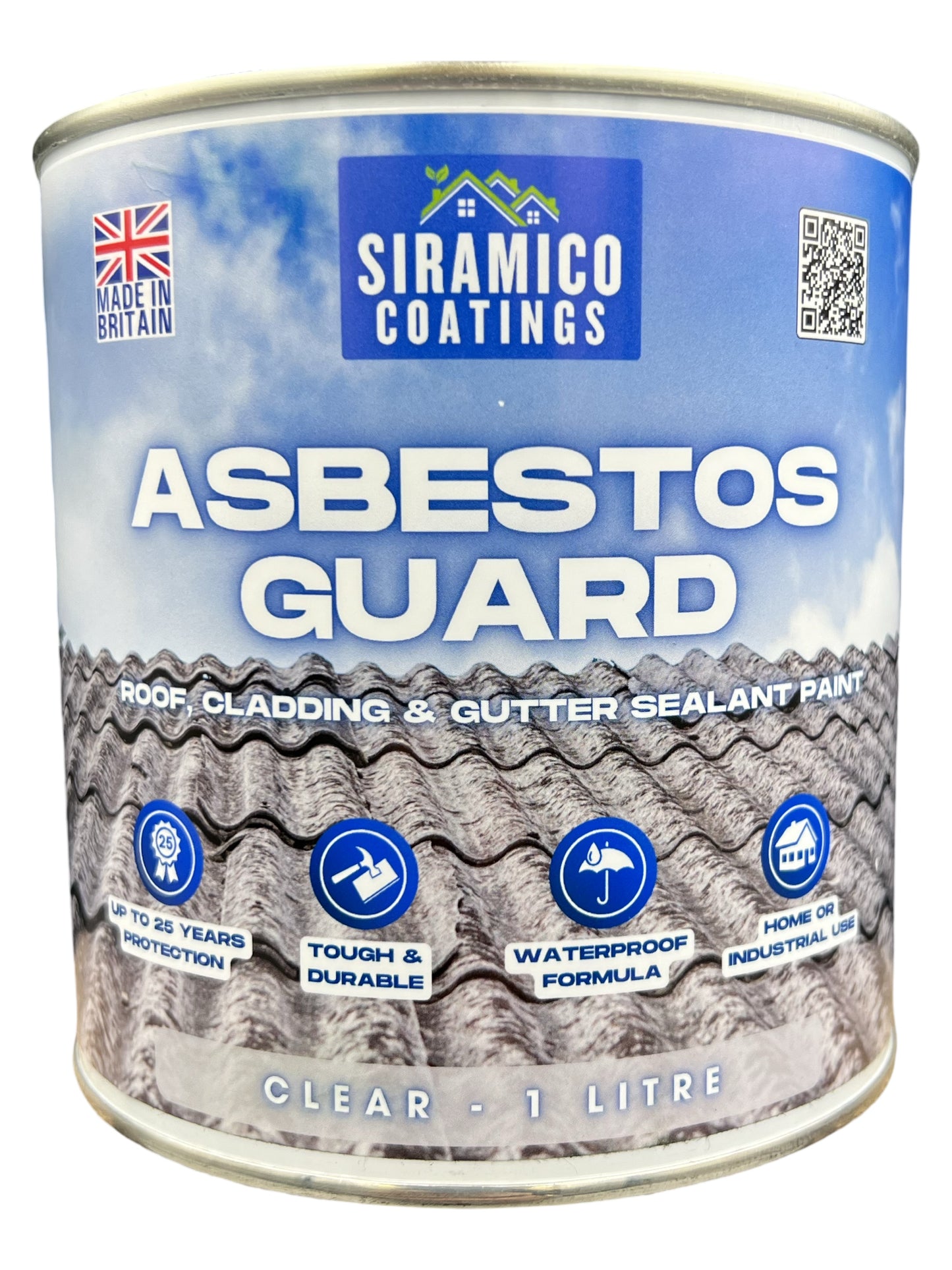 Siramico - Asbestos Guard™ | Sealant Paint & Coating - Full Protection for Cladding, Gutters and Roofs | 1 Litre or 5 Litres - Clear, Grey or Black