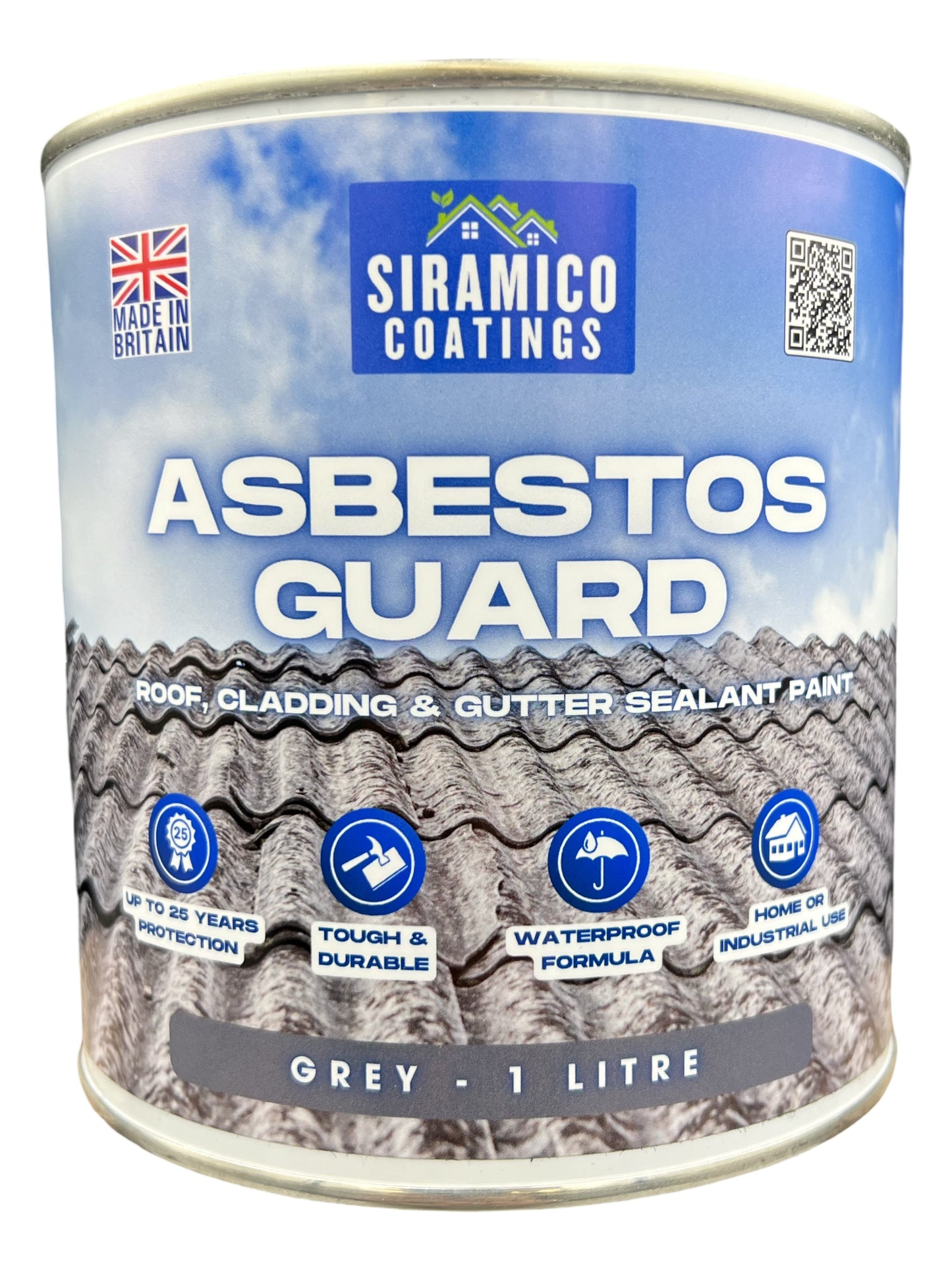 Siramico - Asbestos Guard™ | Sealant Paint & Coating - Full Protection for Cladding, Gutters and Roofs | 1 Litre or 5 Litres - Clear, Grey or Black