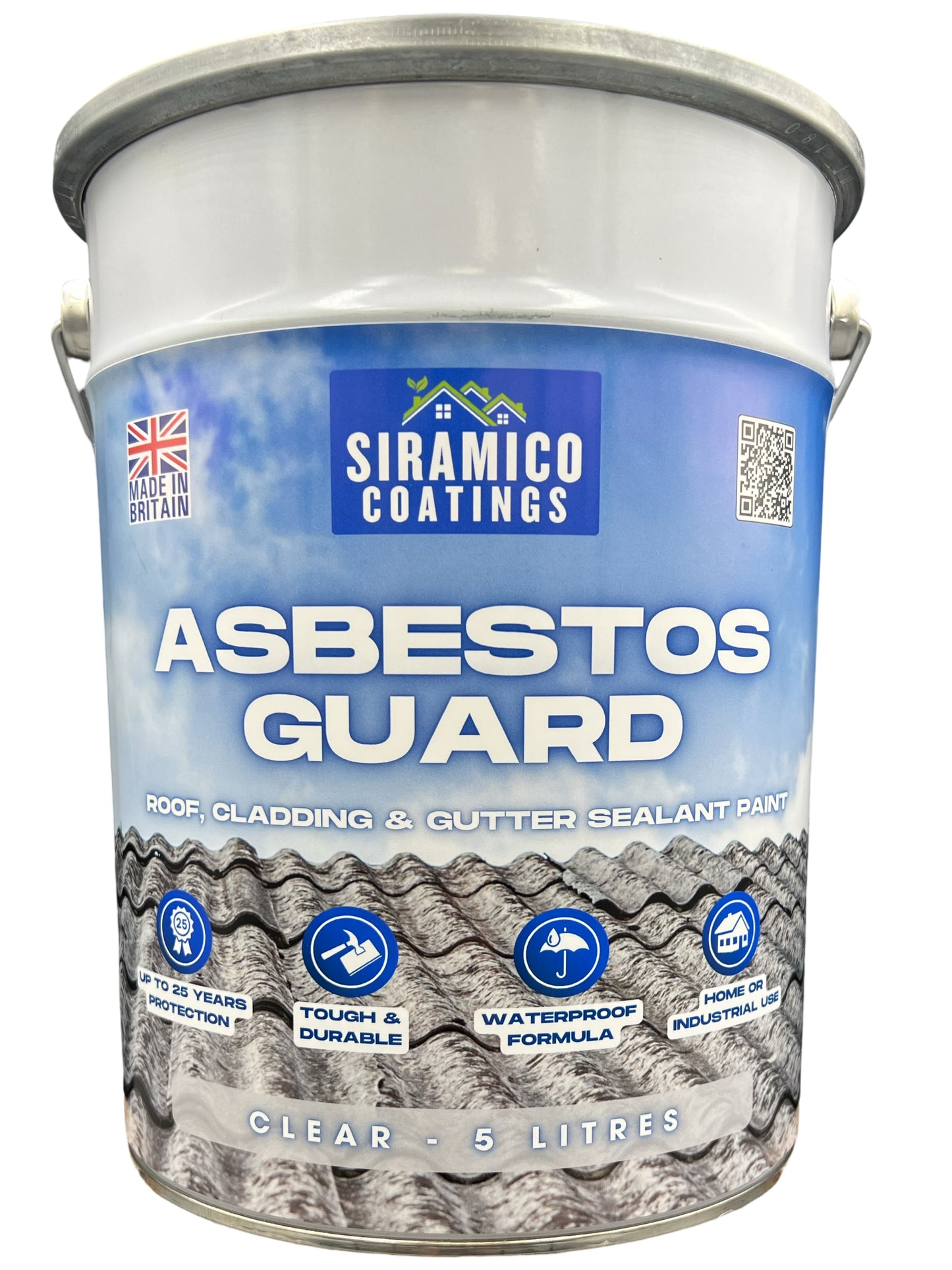 Siramico - Asbestos Guard™ | Sealant Paint & Coating - Full Protection for Cladding, Gutters and Roofs | 1 Litre or 5 Litres - Clear, Grey or Black