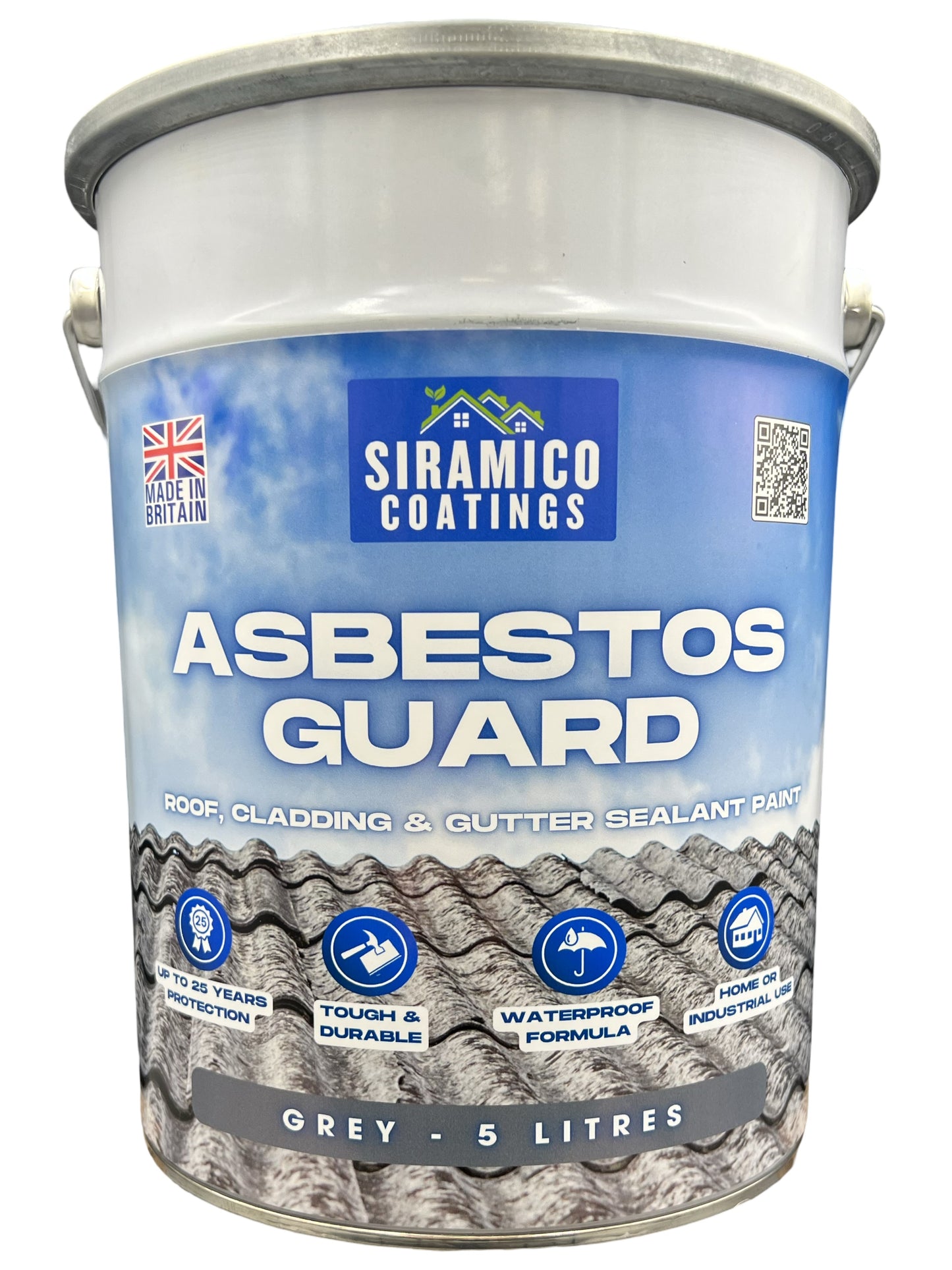 Siramico - Asbestos Guard™ | Sealant Paint & Coating - Full Protection for Cladding, Gutters and Roofs | 1 Litre or 5 Litres - Clear, Grey or Black
