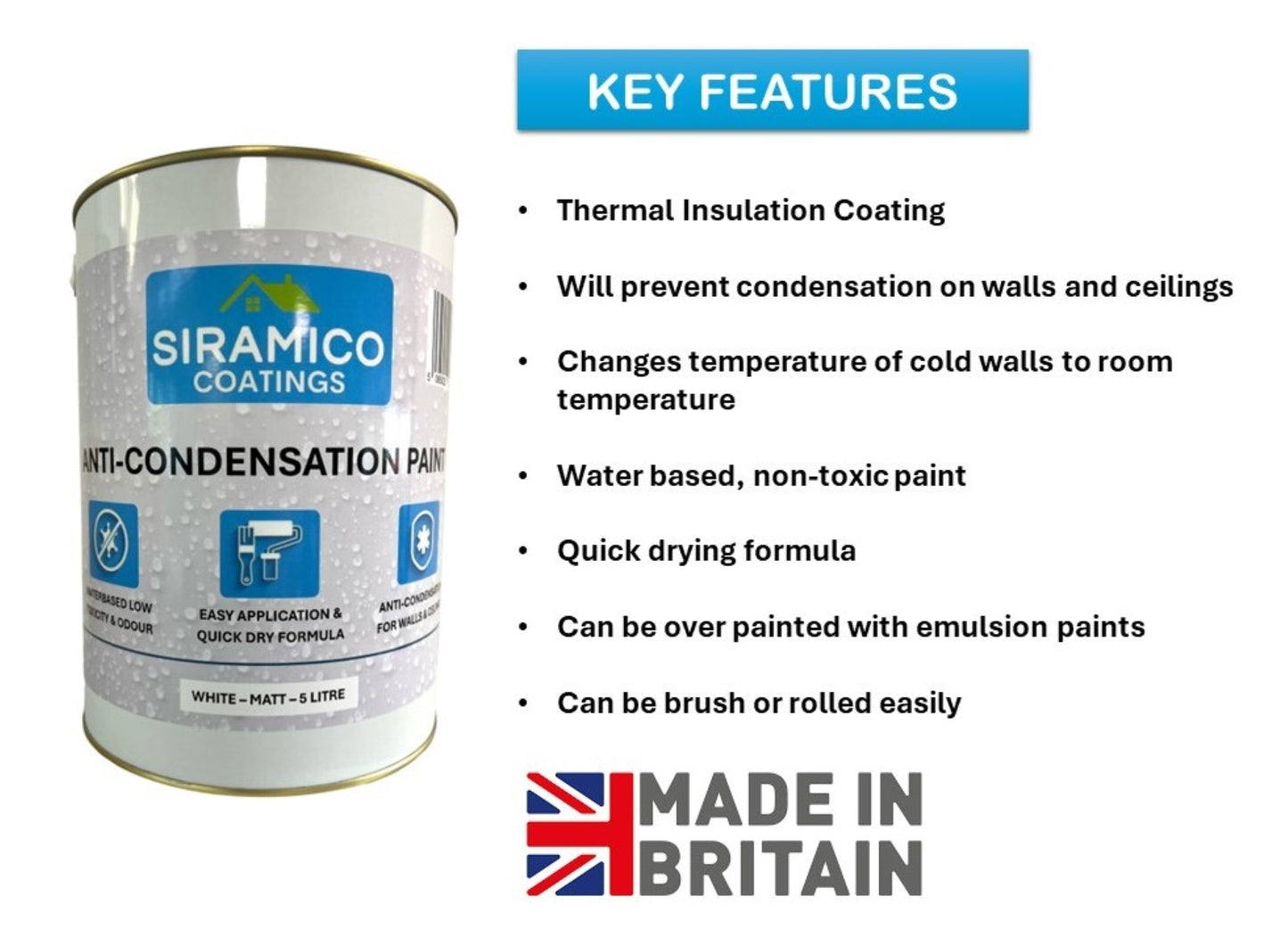 Anti Condensation Paint | 5 Litre - Matt White  | Siramico Coatings