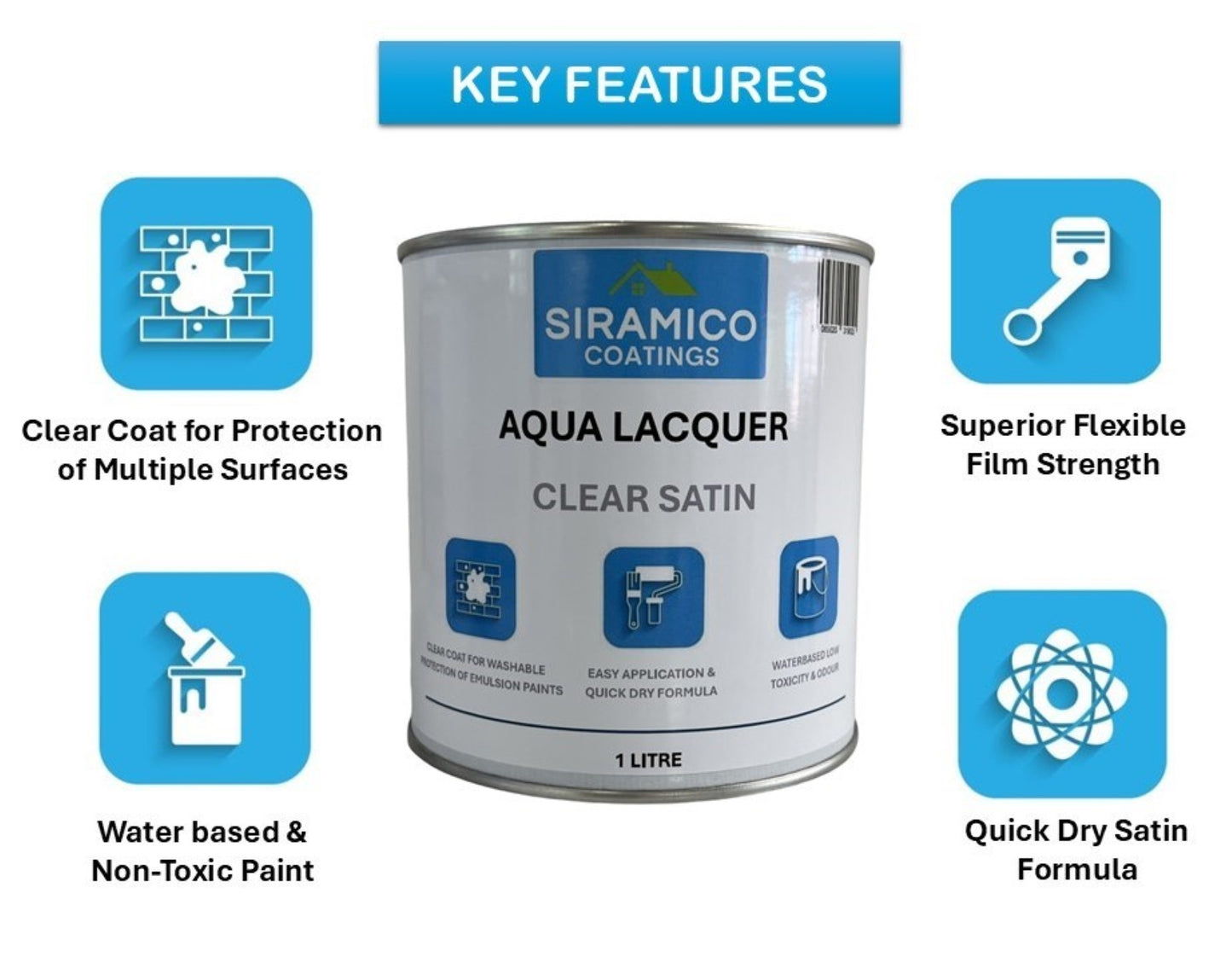 Aqua Lacquer |  1 Litre - Clear Satin | Siramico Coatings