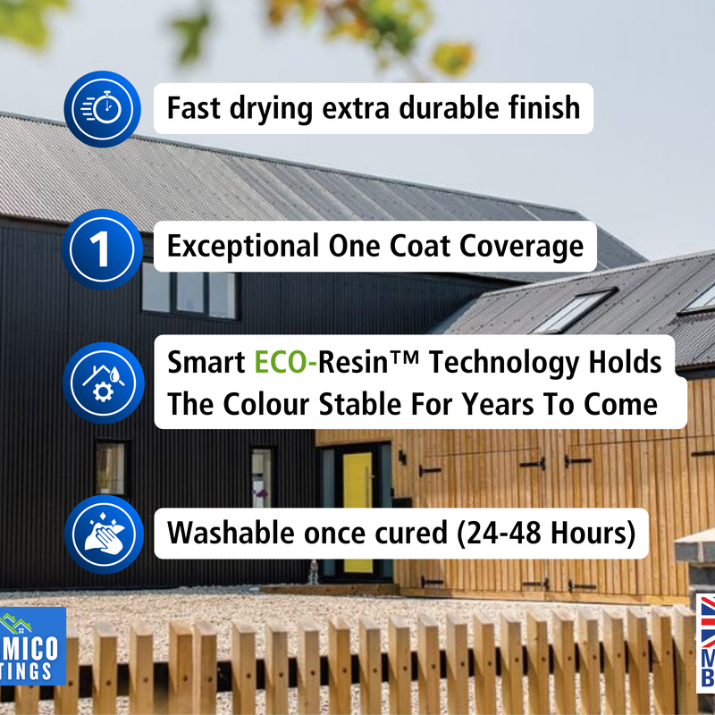 One Coat Ultimate Barn Acrylic Paint with Eco-Resin™ - Matt Black - 5 Litres - 10 Year Guarantee