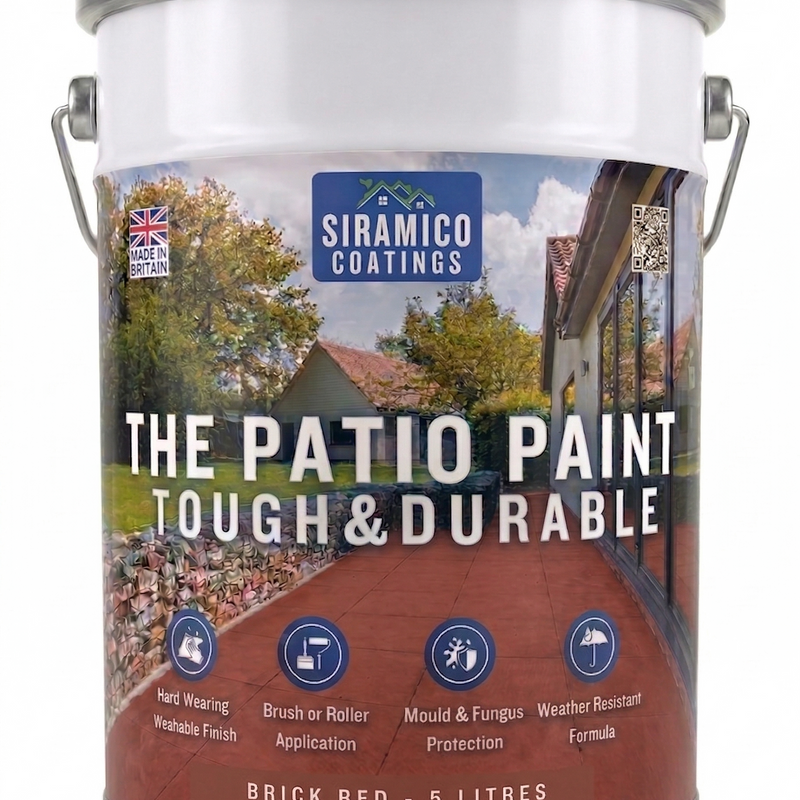 One Coat Anti-Slip Patio Paint for Concrete, Stone, Brick or Tile | 5 Litres | Premium One Coat Mould & UV Resistant Formula | White Grey Black Red