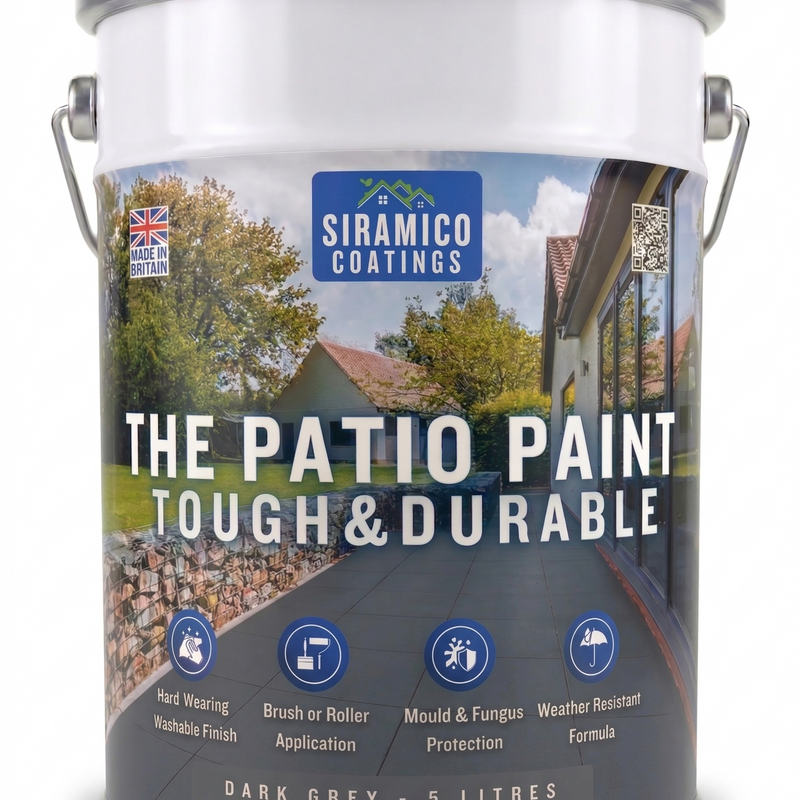 One Coat Anti-Slip Patio Paint for Concrete, Stone, Brick or Tile | 5 Litres | Premium One Coat Mould & UV Resistant Formula | White Grey Black Red