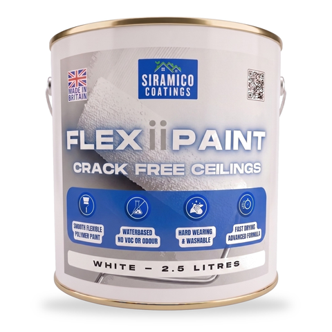 FlexiiPaint – Flexible Crack Resistant Ceiling & Wall Paint | 1 Coat | Dry in 1–2 Hours | White Matt | 2.5L & 5L