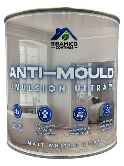 Anti-Mould Emulsion Ultra™ White Paint | 500ml 1 Litre 2.5 Litre or 5 Litre | Siramico Coatings