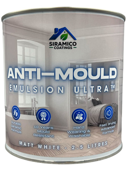 Anti-Mould Emulsion Ultra™ White Paint | 500ml 1 Litre 2.5 Litre or 5 Litre | Siramico Coatings