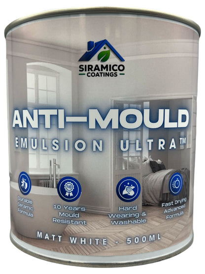 Anti-Mould Emulsion Ultra™ White Paint | 500ml 1 Litre 2.5 Litre or 5 Litre | Siramico Coatings