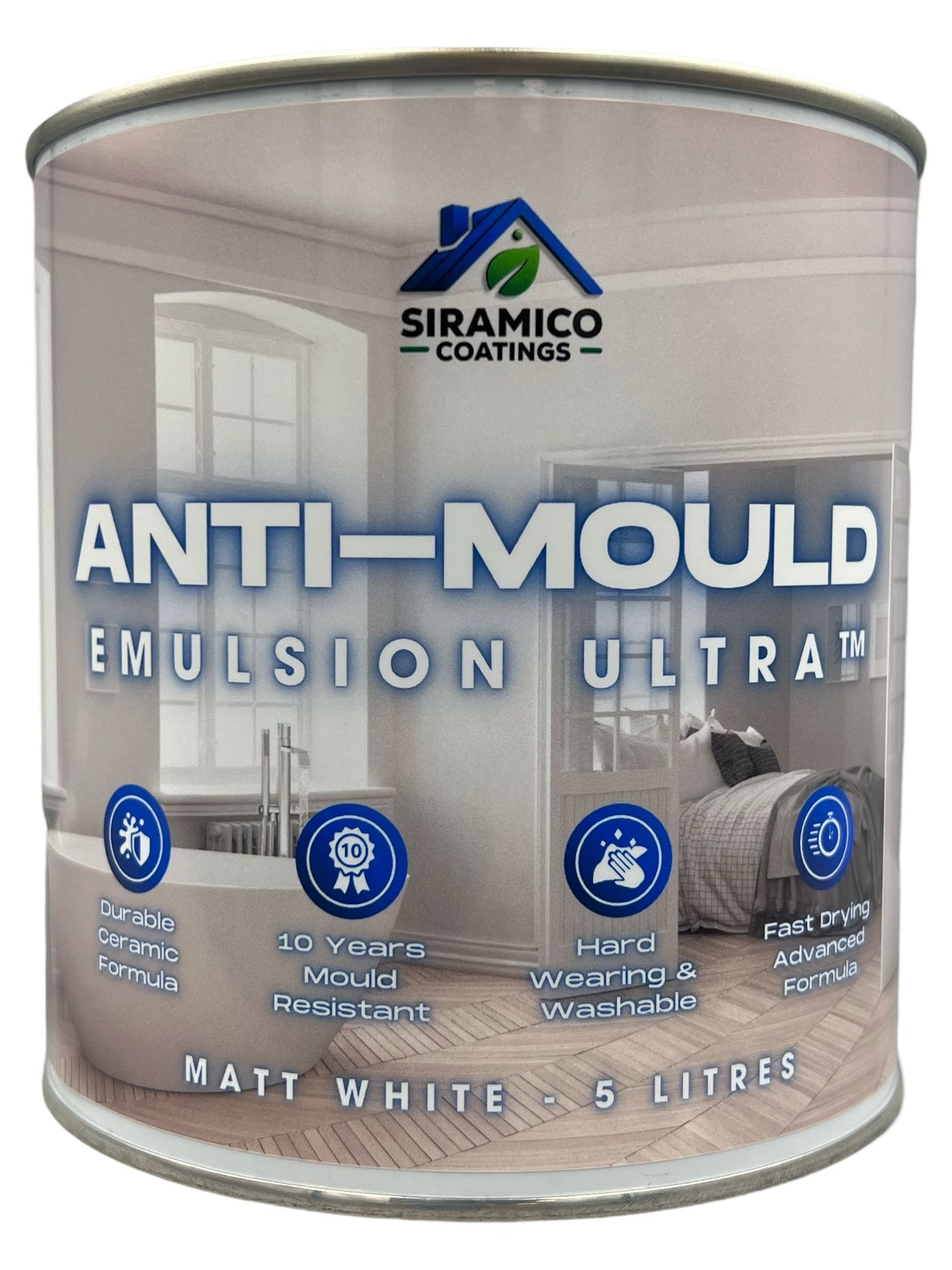 Anti-Mould Emulsion Ultra™ White Paint | 500ml 1 Litre 2.5 Litre or 5 Litre | Siramico Coatings