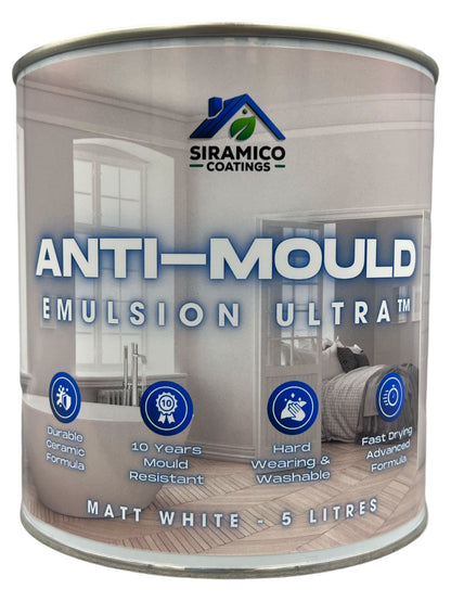 Anti-Mould Emulsion Ultra™ White Paint | 500ml 1 Litre 2.5 Litre or 5 Litre | Siramico Coatings