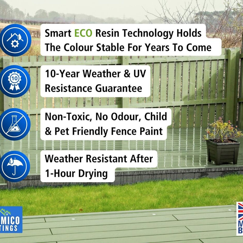 One Coat Premium Fence Paint | 5 Litres | ECO-Resin™ Technology | 6 Luxury Colours | Goose Grey | Sage Green | Anthracite Grey | Pastel Blue | Deep Black | Ice White