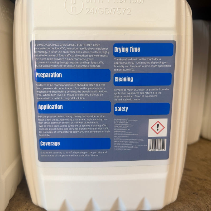 GRAVELHOLD Pour On ECO Resin™ Glue | 5 litres | Waterbased Binder for Gravel Stones and Mulch on Borders, Patios & Garden Paths. Non Toxic & Pet Friendly