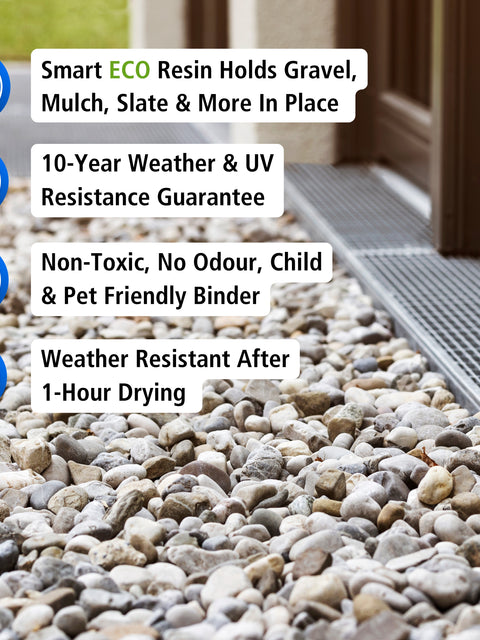 GRAVELHOLD ECO Resin Glue | 5 litres | Waterbased Binder for Gravel Stones and Mulch on Borders, Patios & Garden Paths. Non Toxic & Pet Friendly