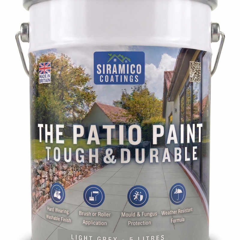 One Coat Anti-Slip Patio Paint for Concrete, Stone, Brick or Tile | 5 Litres | Premium One Coat Mould & UV Resistant Formula | White Grey Black Red
