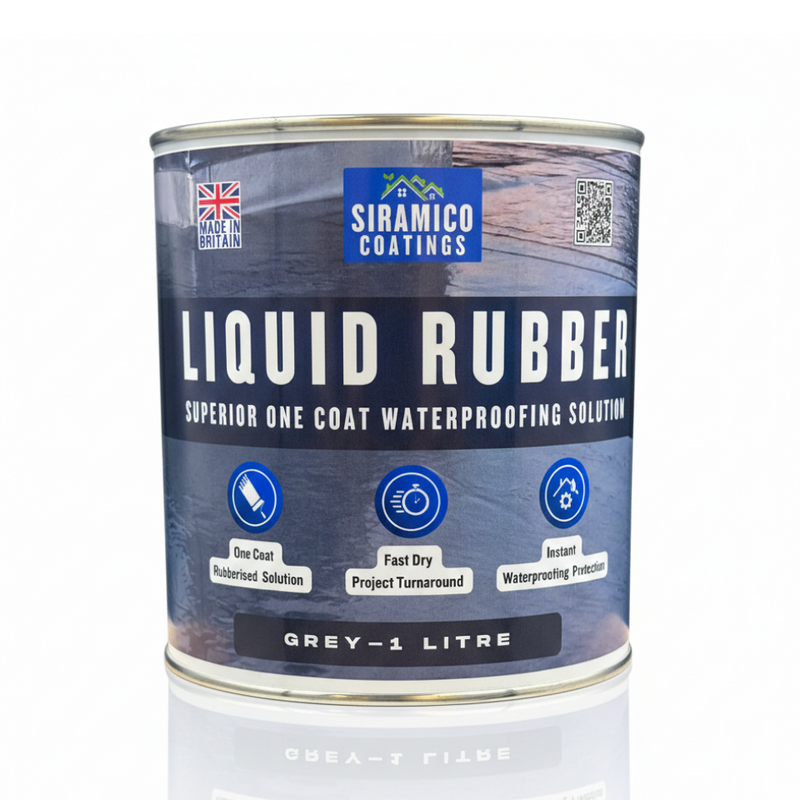 Siramico Coatings Liquid Rubber Roof Coating | 500ml & 1 Litre | Instant Leak Seal Technology I Quick Drying, One Coat Waterproofing Sealant | Black, Grey & Clear