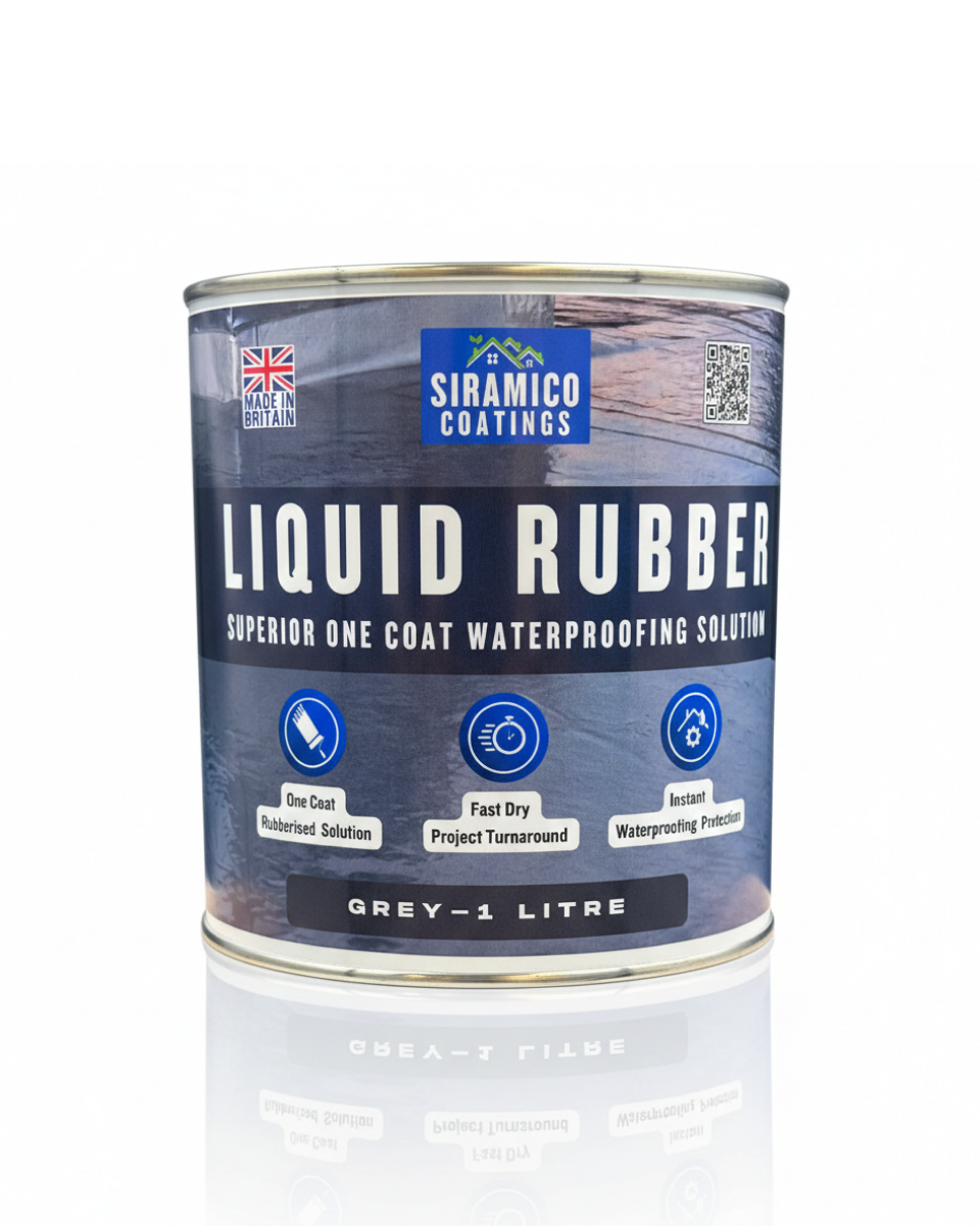 Siramico Coatings Liquid Rubber Roof Coating | 500ml & 1 Litre | Instant Leak Seal Technology I Quick Drying, One Coat Waterproofing Sealant | Black, Grey & Clear