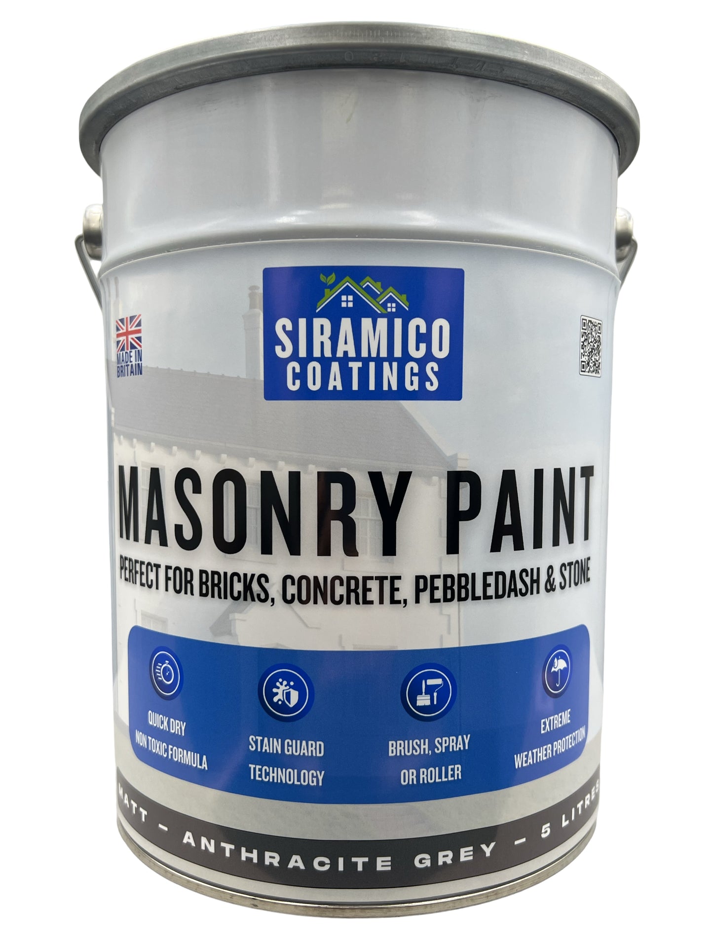 One Coat All in One Masonry Paint with Primer & Sealer | 500ml or 5 Litres - Matt | White - Red - Black - Mid Grey - Dark Grey