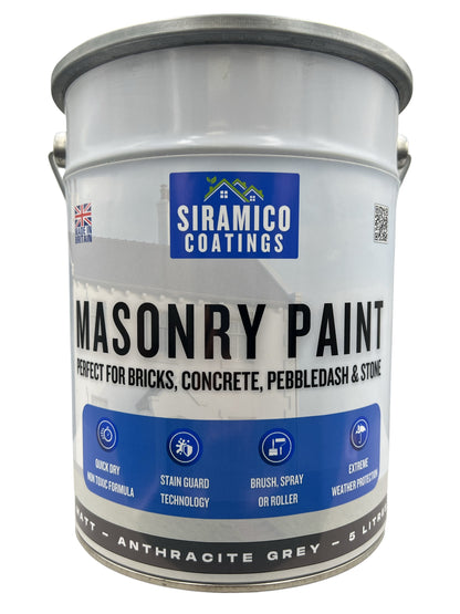 One Coat All in One Masonry Paint with Primer & Sealer | 500ml or 5 Litres - Matt | White - Red - Black - Mid Grey - Dark Grey