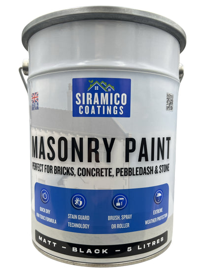 One Coat All in One Masonry Paint with Primer & Sealer | 500ml or 5 Litres - Matt | White - Red - Black - Mid Grey - Dark Grey