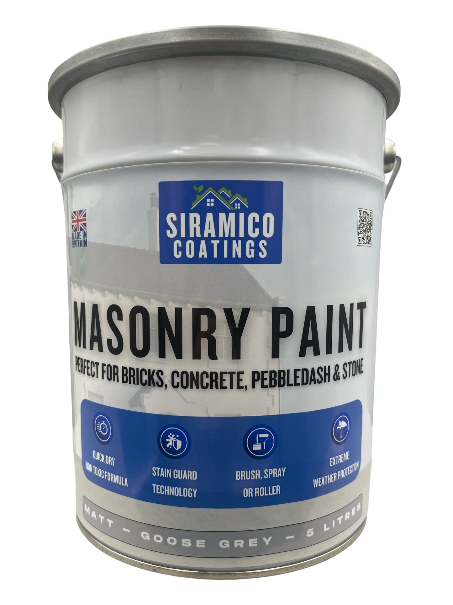 One Coat All in One Masonry Paint with Primer & Sealer | 500ml or 5 Litres - Matt | White - Red - Black - Mid Grey - Dark Grey