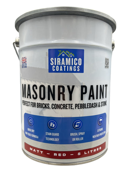 One Coat All in One Masonry Paint with Primer & Sealer | 500ml or 5 Litres - Matt | White - Red - Black - Mid Grey - Dark Grey