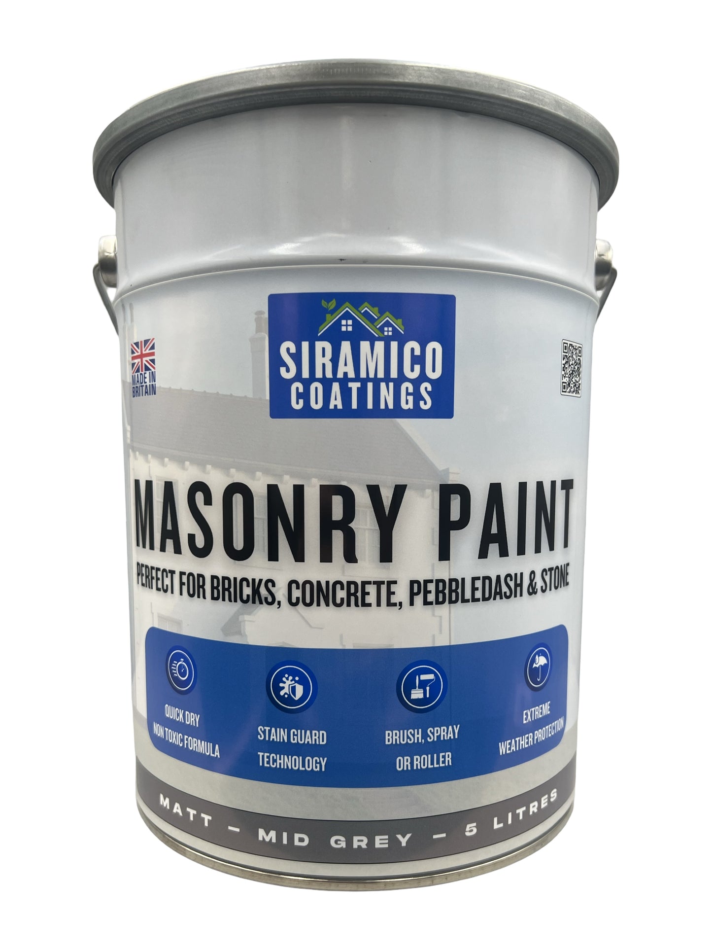 One Coat All in One Masonry Paint with Primer & Sealer | 500ml or 5 Litres - Matt | White - Red - Black - Mid Grey - Dark Grey