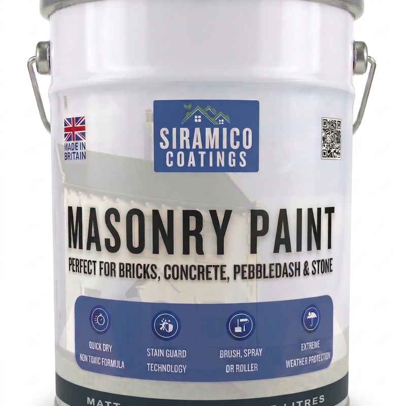 One Coat All in One Masonry Paint with Primer & Sealer | 500ml or 5 Litres - Matt | White - Red - Black - Mid Grey - Dark Grey