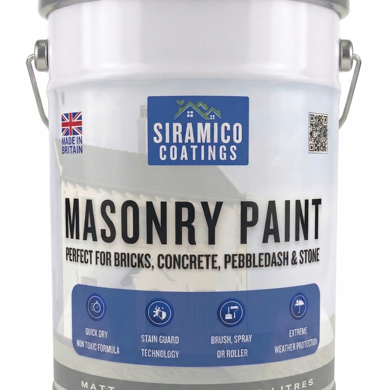 One Coat All in One Masonry Paint with Primer & Sealer | 500ml or 5 Litres - Matt | White - Red - Black - Mid Grey - Dark Grey
