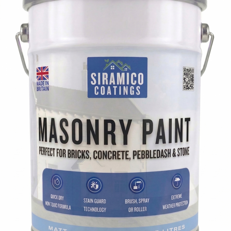 One Coat All in One Masonry Paint with Primer & Sealer | 500ml or 5 Litres - Matt | White - Red - Black - Mid Grey - Dark Grey