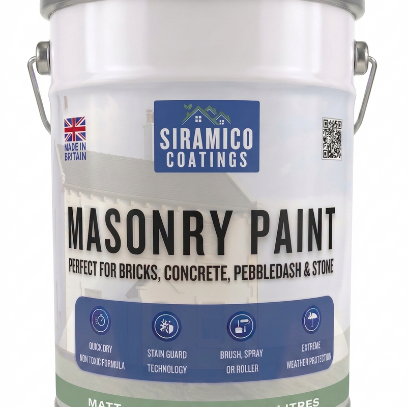 One Coat All in One Masonry Paint with Primer & Sealer | 500ml or 5 Litres - Matt | White - Red - Black - Mid Grey - Dark Grey