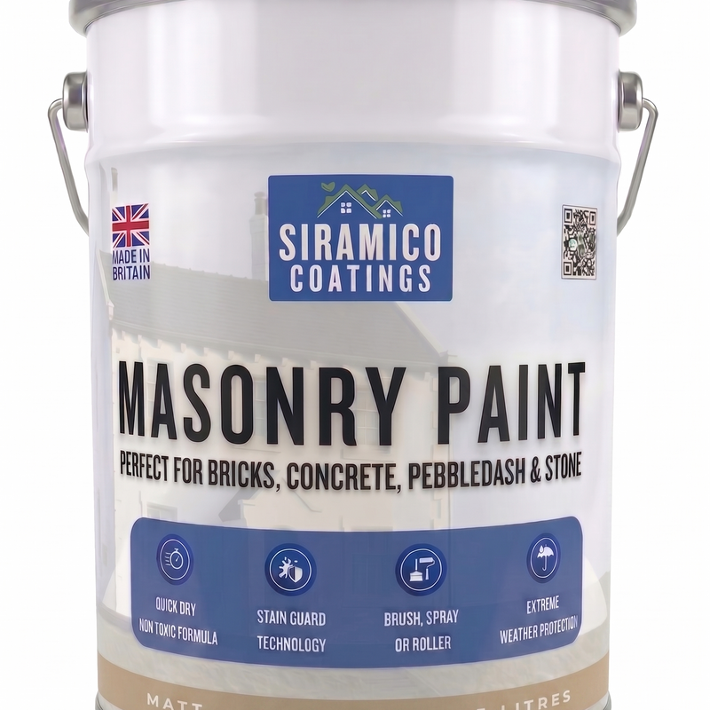 One Coat All in One Masonry Paint with Primer & Sealer | 500ml or 5 Litres - Matt | White - Red - Black - Mid Grey - Dark Grey